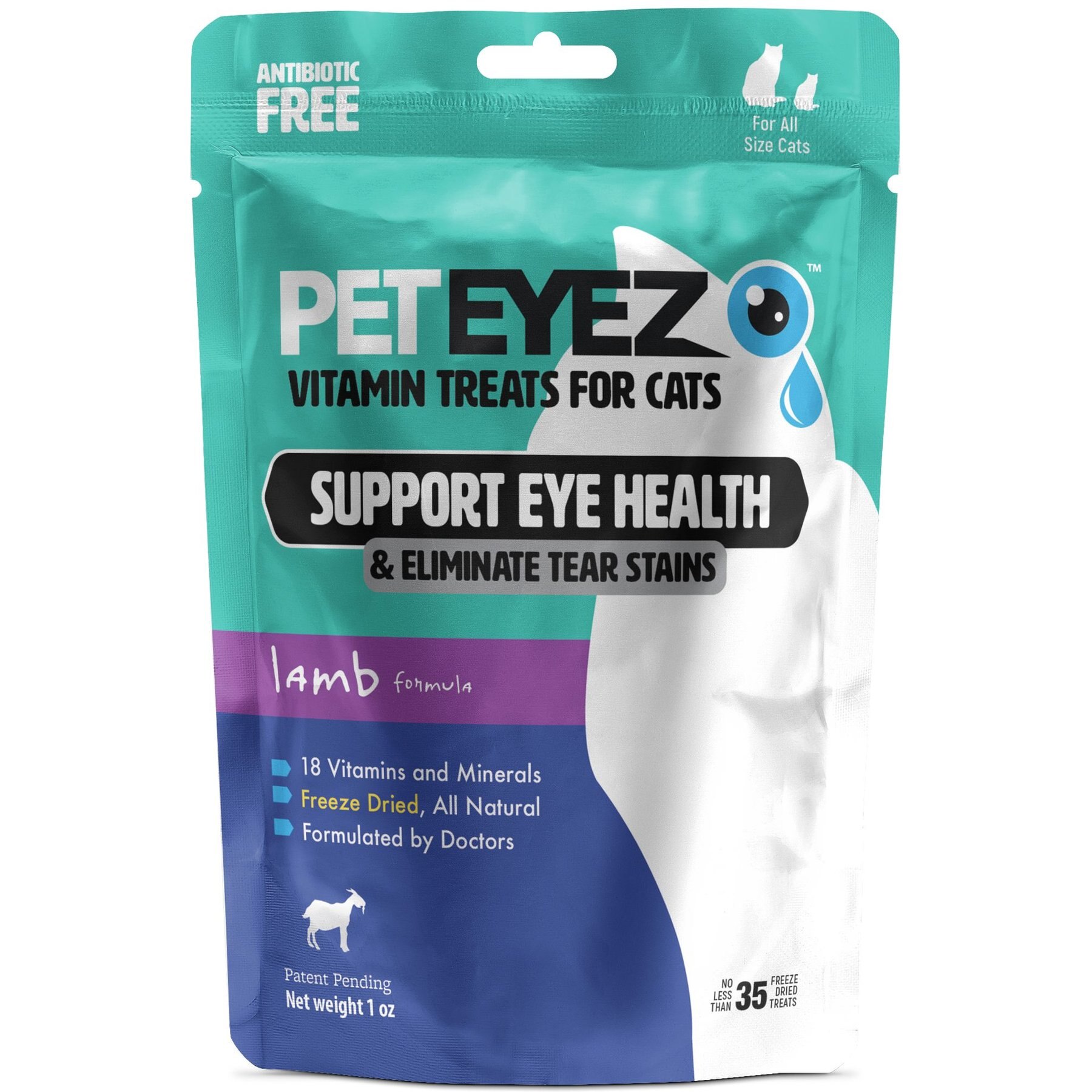 Pet Eyez Lamb Freeze-Dried Vision & Tear Stain Treats for Cats, 35 count