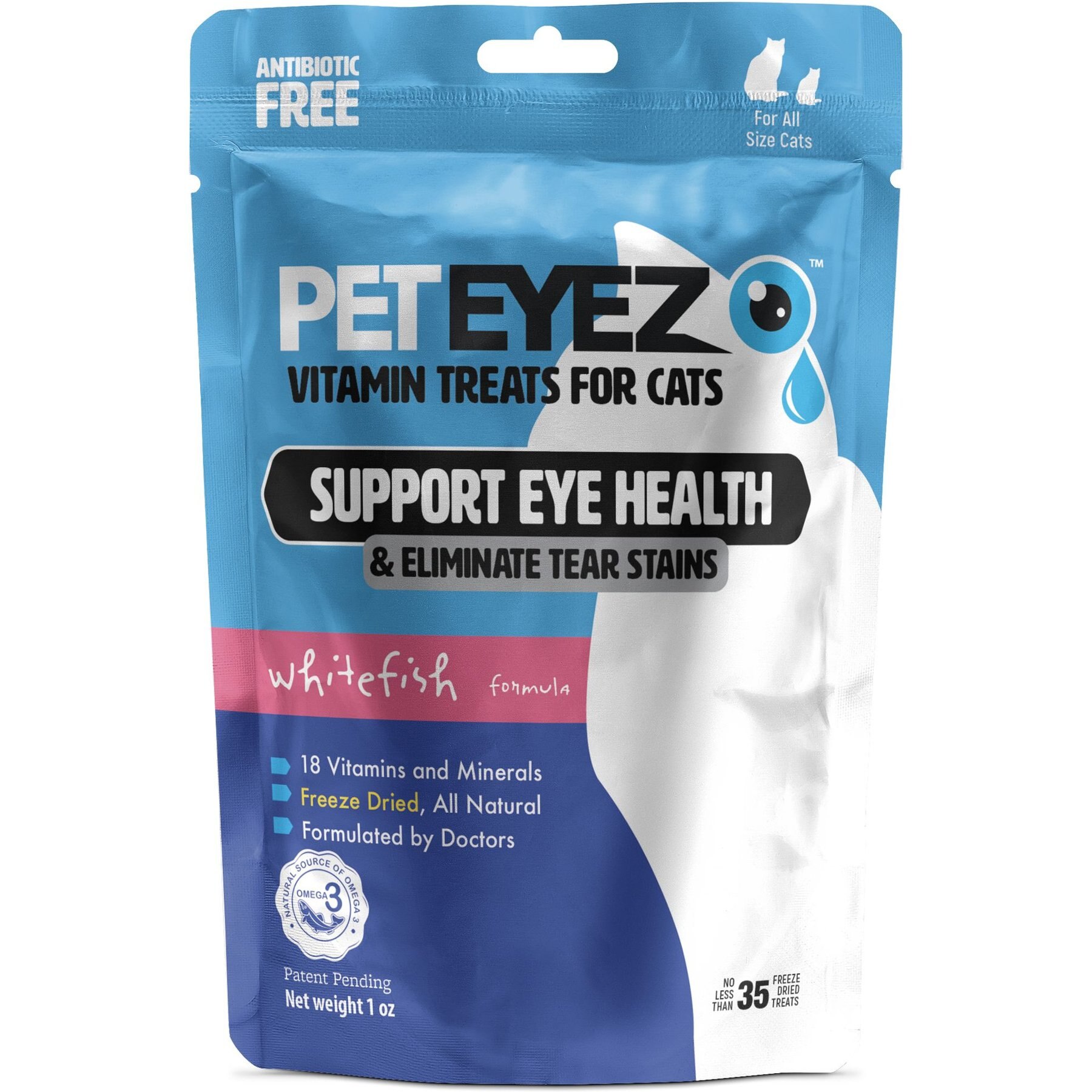 Pet Eyez Whitefish Freeze-Dried Vision & Tear Stain Treats for Cats, 35 count