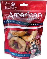 Pet Factory American Beefhide 3-inch Bagels Chicken Flavored Chewy Dog Treats, 4 count