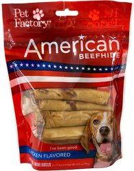 Pet Factory American Beefhide 3 to 3.5-inch Mini Rolls Chicken Flavored Chewy Dog Treats, 14 count