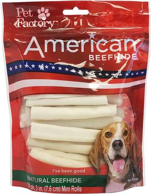 Show full view: Pet Factory American Beefhide 3 to 3.5-inch Mini Rolls Natural Flavored Chewy Dog Treats, 14 count slide 1 of 4