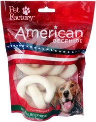 Pet Factory American Beefhide 3 to 3.5-inch Pretzels Natural Flavored Chewy Dog Treats, 4 count