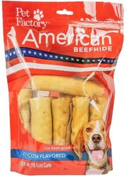 Pet Factory American Beefhide 4-inch Rolls Chicken Flavored Chewy Dog Treats, 10 count