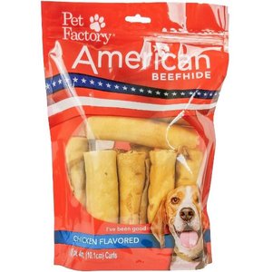 Pet Factory American Beefhide 4-inch Rolls Chicken Flavored Chewy Dog Treats, 10 count