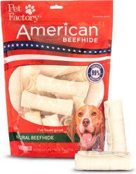 Pet Factory American Beefhide 4-inch Rolls Natural Flavored Chewy Dog Treats, 16 count