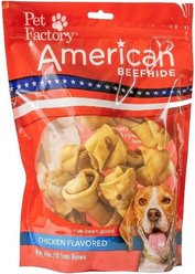 Pet Factory American Beefhide 4 to 5-inch Knotted Bones Chicken Flavored Chewy Dog Treats, 8 count