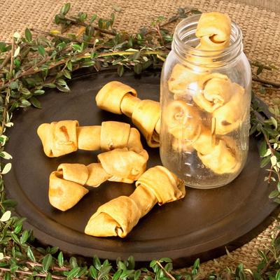 Show full view: Pet Factory American Beefhide 4 to 5-inch Knotted Bones Chicken Flavored Chewy Dog Treats, 8 count slide 5 of 5