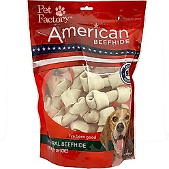 Pet Factory American Beefhide 4 to 5-inch Knotted Bones Natural Flavored Chewy Dog Treats, 15 count
