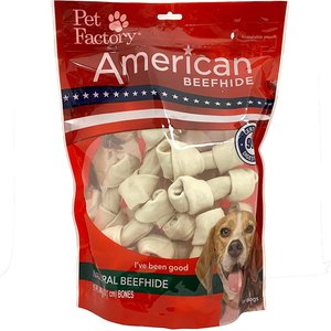 Pet Factory American Beefhide 4 to 5-inch Knotted Bones Natural Flavored Chewy Dog Treats, 15 count