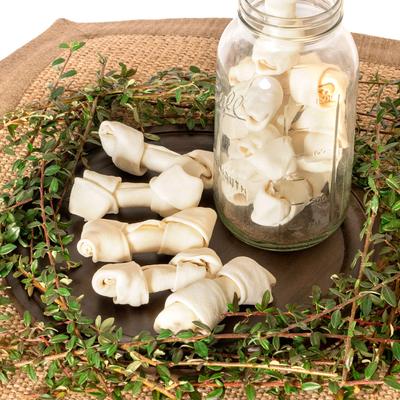 Show full view: Pet Factory American Beefhide 4 to 5-inch Knotted Bones Natural Flavored Chewy Dog Treats, 8 count slide 5 of 5