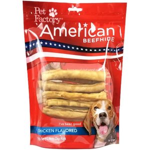 Pet Factory American Beefhide 5-inch Chip Rolls Chicken Flavored Chewy Dog Treats, 16 count