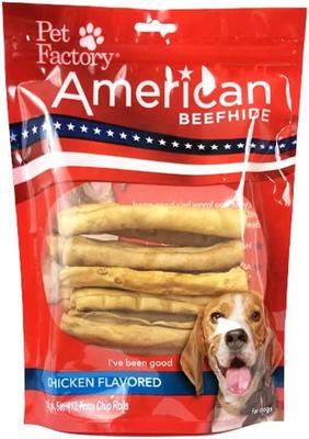 Show full view: Pet Factory American Beefhide 5-inch Chip Rolls Chicken Flavored Chewy Dog Treats, 16 count slide 1 of 4