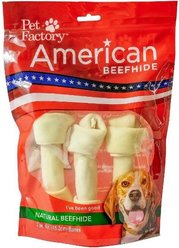 Pet Factory American Beefhide 6 to 7-inch Knotted Bones Natural Flavored Chewy Dog Treats, 3 count