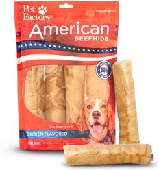 Pet Factory American Beefhide 7-inch Rolls Chicken Flavored Chewy Dog Treats, 4 count