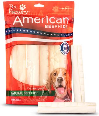 Show full view: Pet Factory American Beefhide 7-inch Rolls Natural Flavored Chewy Dog Treats, 4 count slide 1 of 5