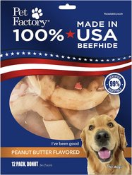 Pet Factory Beefhide 3-inch Donuts Peanut Butter Flavored Dog Hard Chews, 12 count