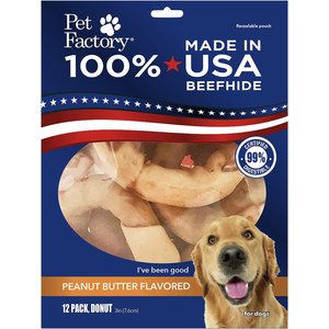Pet Factory Beefhide 3-inch Donuts Peanut Butter Flavored Dog Hard Chews, 12 count