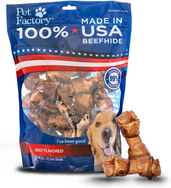 PET FACTORY Beefhide 4-inch Beef Flavored Dog Bones, 18 count