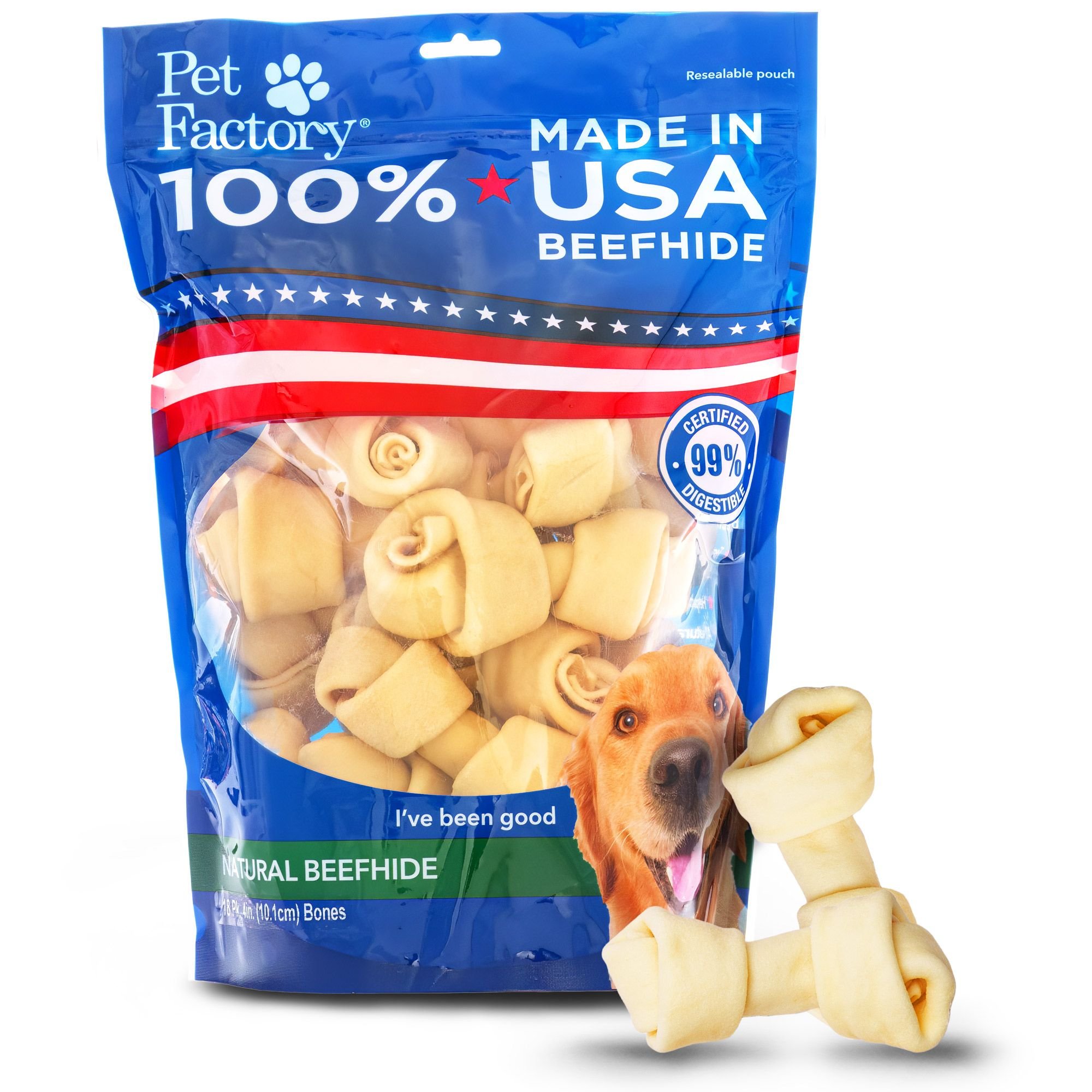 Pet Factory Beefhide 4-inch Natural Flavored Dog Bones, 18 Count