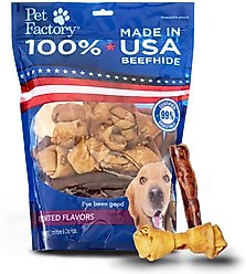 Pet Factory Beefhide 4 to 6-inch Beef & Chicken Flavored Dog Hard Chew Variety Pack, 25 count