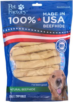 Show full view: Pet Factory Beefhide 5-inch Chip Rolls Natural Flavored Chewy Dog Treats, 22 count slide 4 of 6