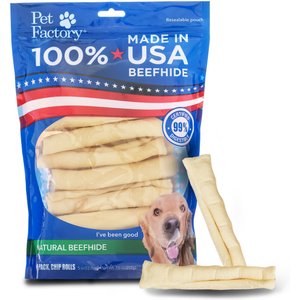 Pet Factory Beefhide 5-inch Chip Rolls Natural Flavored Dog Hard Chews, 18 count