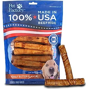 Pet Factory Beefhide 5-inch Chip Rolls Peanut Butter Flavored Dog Hard Chews, 20 count