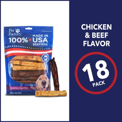 Show full view: Pet Factory Beefhide 5-inch Chip Rolls Variety Pack Beef & Chicken Flavored Dog Hard Chews, 18 count slide 6 of 10