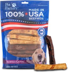 Pet Factory Beefhide 5-inch Chip Rolls Variety Pack Beef & Chicken Flavored Dog Hard Chews, 20 count