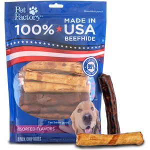 Pet Factory Beefhide 5-inch Chip Rolls Variety Pack Beef & Chicken Flavored Dog Hard Chews, 20 count