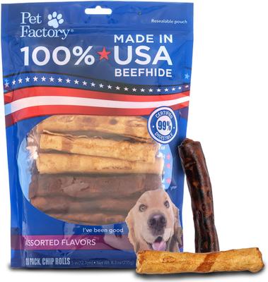 Show full view: Pet Factory Beefhide 5-inch Chip Rolls Variety Pack Beef & Chicken Flavored Dog Hard Chews, 20 count slide 1 of 10