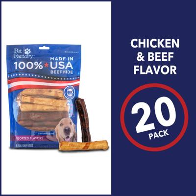 Show full view: Pet Factory Beefhide 5-inch Chip Rolls Variety Pack Beef & Chicken Flavored Dog Hard Chews, 20 count slide 6 of 10