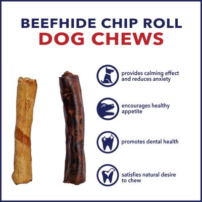 Show full view: Pet Factory Beefhide 5-inch Chip Rolls Variety Pack Beef & Chicken Flavored Dog Hard Chews, 20 count slide 8 of 10