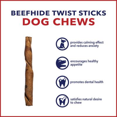 Show full view: Pet Factory Beefhide 5-inch Twist Sticks Beef Flavored Dog Hard Chews, 1-lb bag slide 8 of 10
