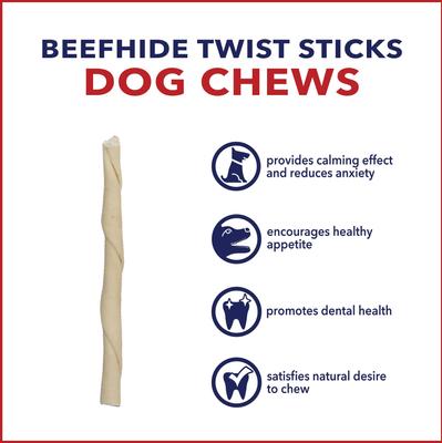 Show full view: Pet Factory Beefhide 5-inch Twist Sticks Natural Flavored Dog Hard Chews, 1-lb bag slide 8 of 11