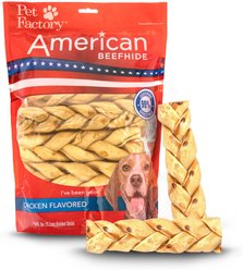 Pet Factory Beefhide 6-inch Braided Sticks Chicken Flavored Natural Dog Hard Chews, 14 count