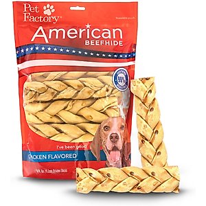 Pet Factory Beefhide 6-inch Braided Sticks Chicken Flavored Natural Dog Hard Chews, 14 count