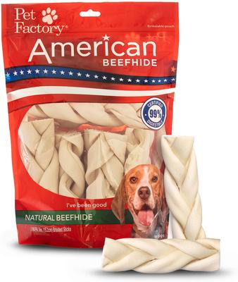 Show full view: Pet Factory Beefhide 6-inch Braided Sticks Natural Flavored Natural Dog Hard Chews, 14 count slide 1 of 10