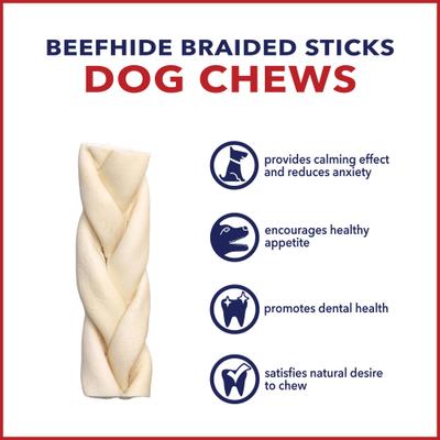 Show full view: Pet Factory Beefhide 6-inch Braided Sticks Natural Flavored Natural Dog Hard Chews, 14 count slide 8 of 10