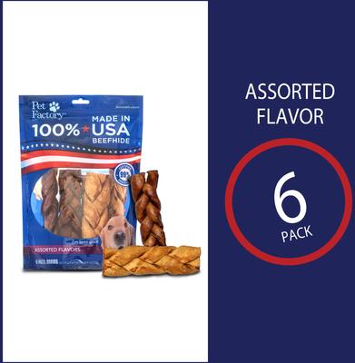 Show full view: Pet Factory Beefhide 6-inch Braided Sticks Variety Pack Beef & Chicken Flavored Dog Hard Chews, 6 count slide 6 of 10