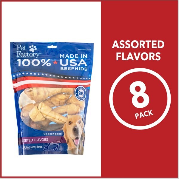 Pet Factory Beefhide 6 to 7-inch Beef & Chicken Flavored Variety Pack Dog Bones, 8 count