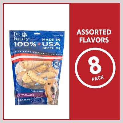 Show full view: Pet Factory Beefhide 6 to 7-inch Beef & Chicken Flavored Variety Pack Dog Bones, 8 count slide 6 of 10