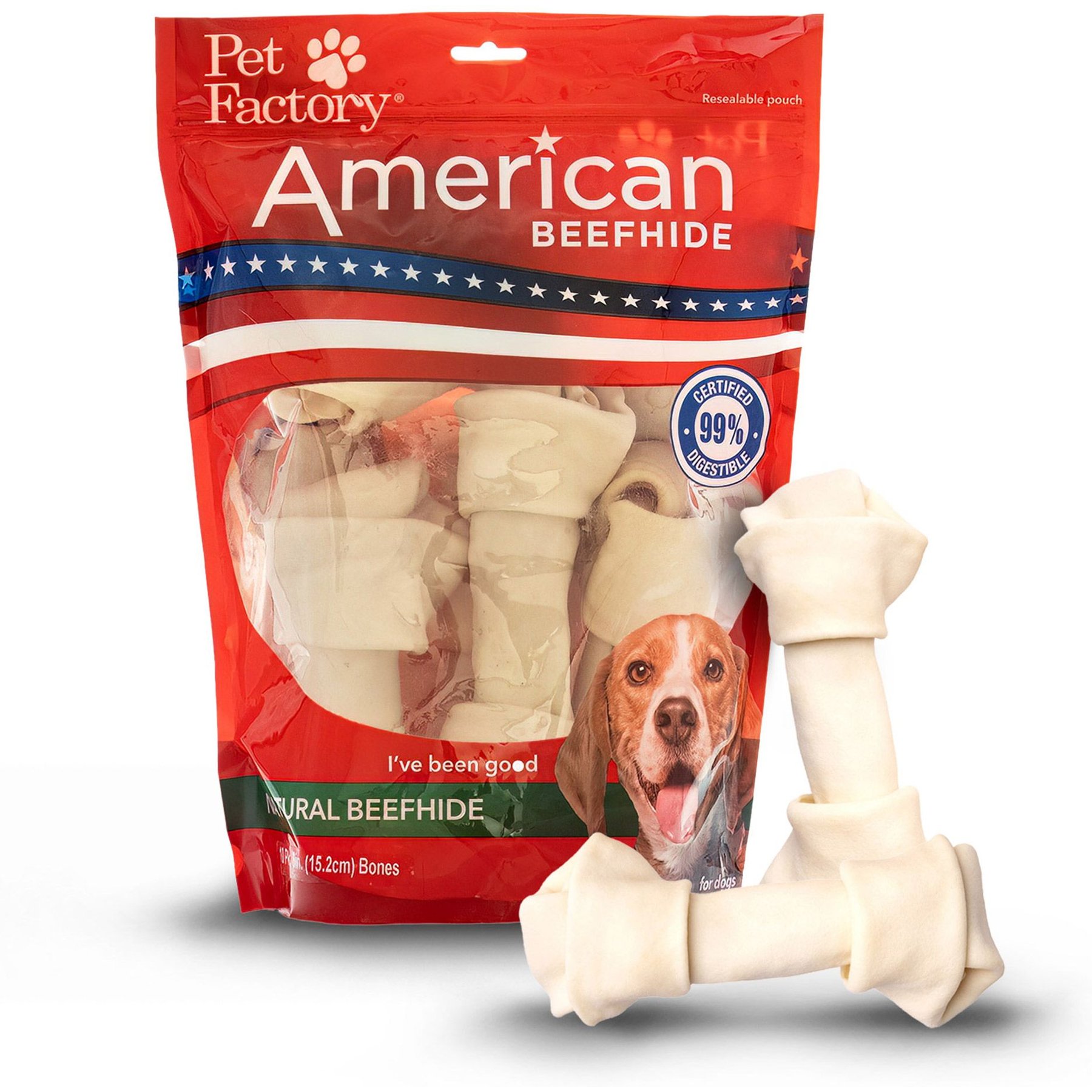 Pet Factory Beefhide 6 to 7-inch Natural Flavored Dog Bones, 10 count