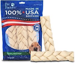 Pet Factory Beefhide 7-inch Braided Sticks Natural Flavored Chewy Dog Treats, 6 count