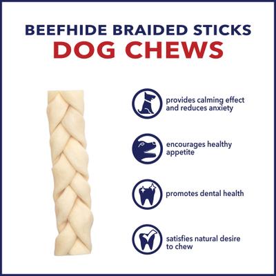Show full view: Pet Factory Beefhide 7-inch Braided Sticks Natural Flavored Dog Hard Chews, 6 count slide 8 of 10