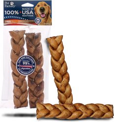 Pet Factory Beefhide 7-inch Braided Sticks Peanut Butter Flavored Dog Hard Chews, 2 count