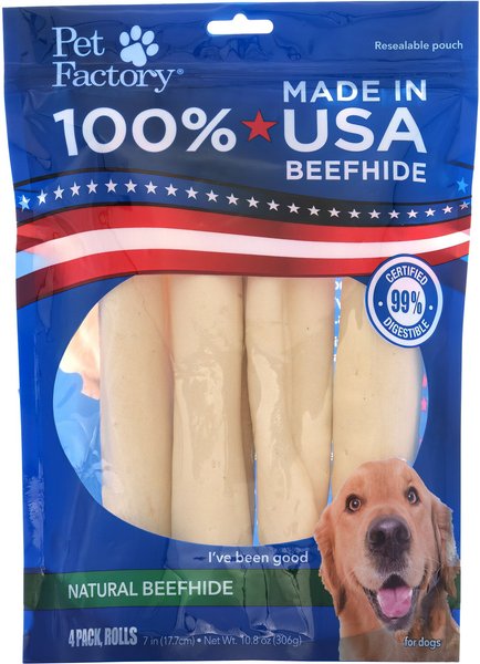 Pet Factory Beefhide 7-inch Rolls Natural Flavored Chewy Dog Treats, 4 count