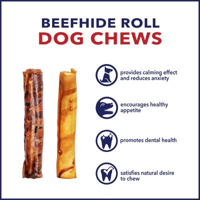 Show full view: Pet Factory Beefhide 8-inch Rolls Beef & Chicken Flavored Dog Hard Chews, 10 count slide 9 of 11