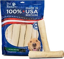 Pet Factory Beefhide 8-inch Rolls Natural Flavored Dog Hard Chews, 15 count