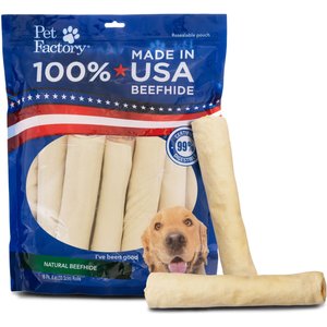 Pet Factory Beefhide 8-inch Rolls Natural Flavored Dog Hard Chews, 15 count